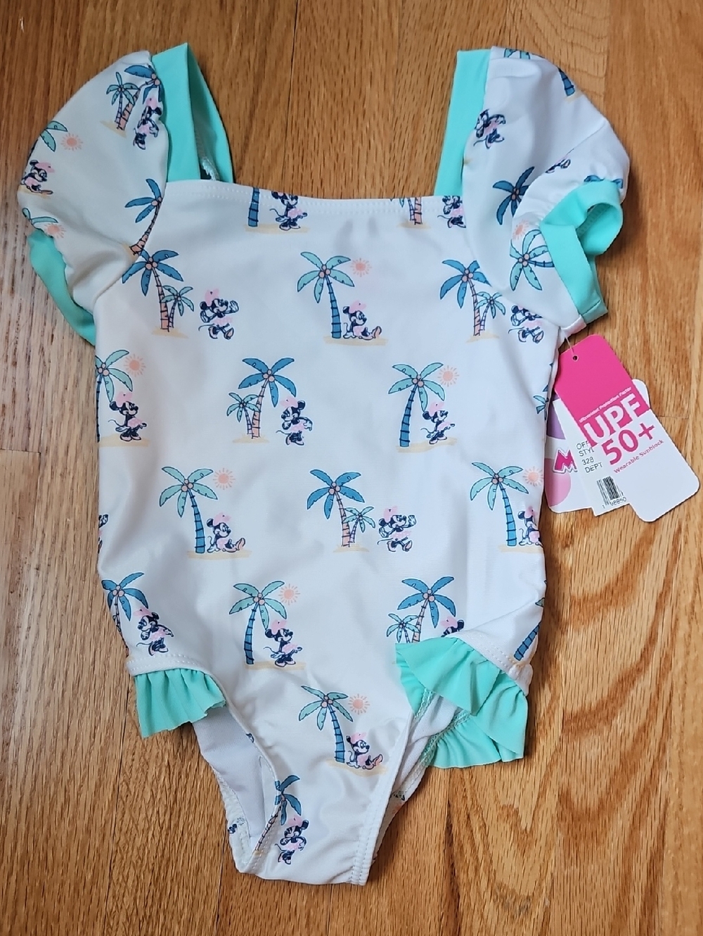 Kids One-Piece Swimsuit with Palm Print in Mint